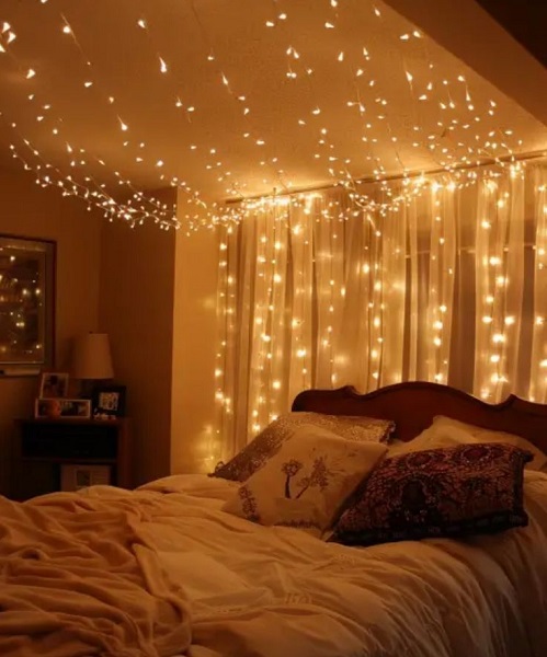 guirlande lumineuse-lit chambre nuit de noces