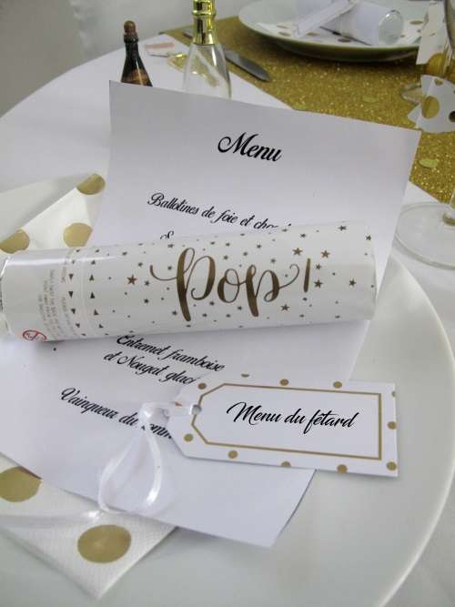 decoration nouvel an theme champagne menu canon confettis