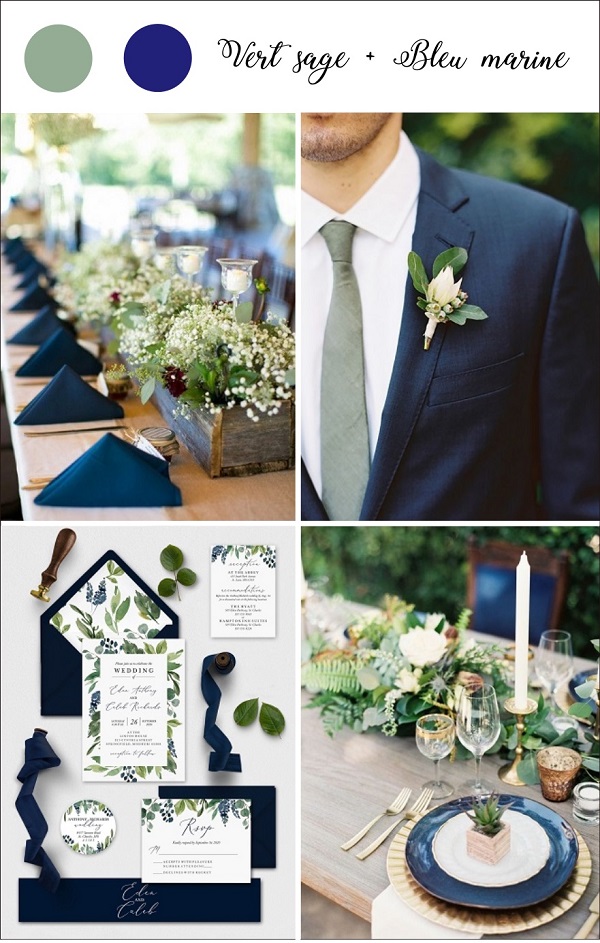 deco mariage bleu marine et vert costume deco de table et faire part