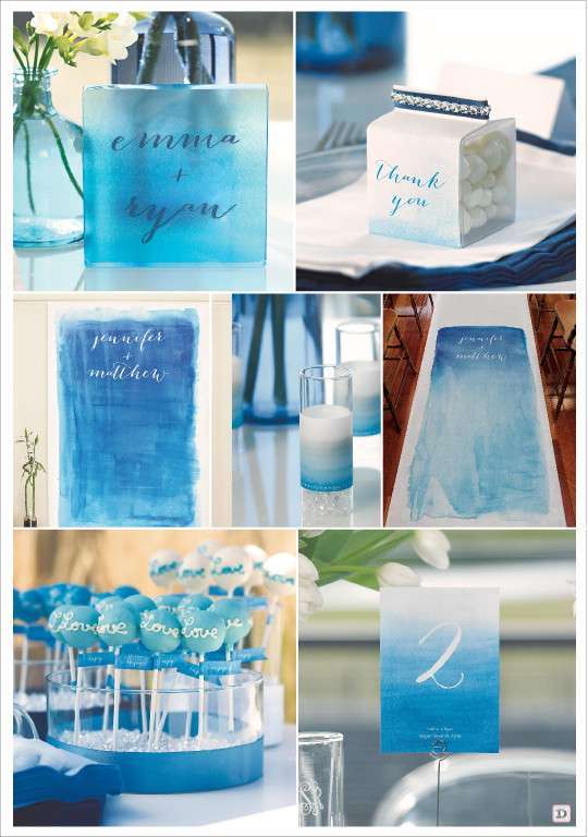 decoration mariage tie and dye bleu numéro de table figurine plexiglas boite dragees cake pop tapis personnalise photobooth