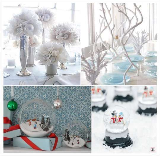 mariage hiver decoration table centre d etable boule noel branchage globe neige