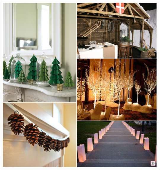 mariage hiver decoration salle luge sapin lanternes guirlande de pomme de pin