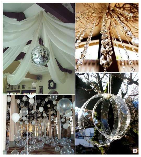mariage hiver decoration salle guirlande cristal boule facette arbre
