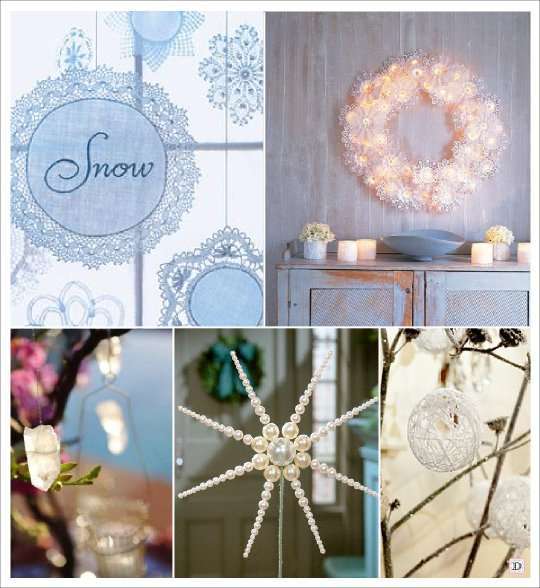 mariage hiver decoration salle plafond guirlande flocon cristal boule de laine