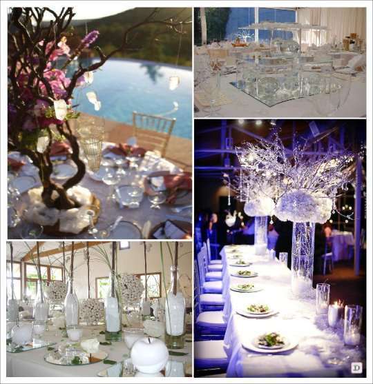 mariage hiver decoration table centre de table miroir vase cristal