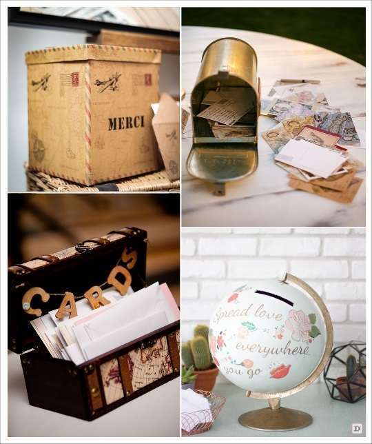 mariage voyage urne boite aux lettres coffre globe