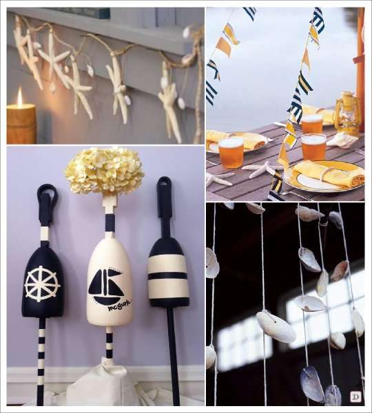 decoration mariage mer salle filet fanion guirlande coquillage