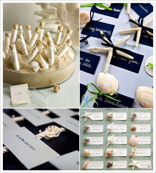 decoration mariage mer escort cards fiole etoile de mer noeud marin