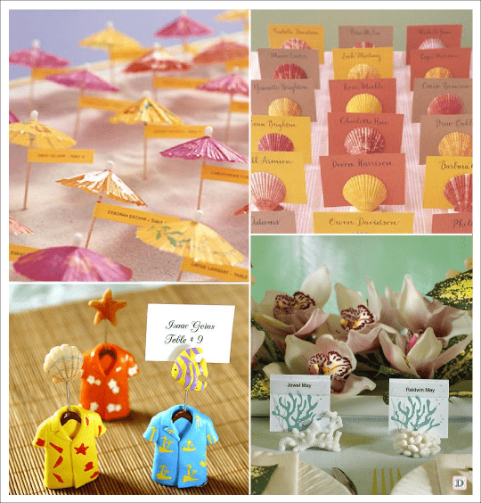 decoration mariage mer marque_place corail ombrelle coquillage