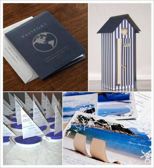 decoration mariage mer menu passeport cabine plage carte postale voilier