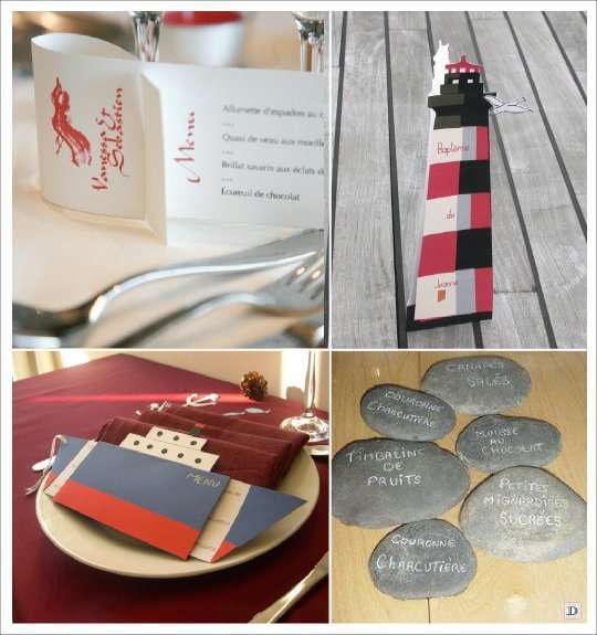 decoration mariage mer menu poisson phare galet bateau