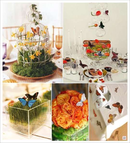 decoration mariage papillon centre de table fleurs gazon