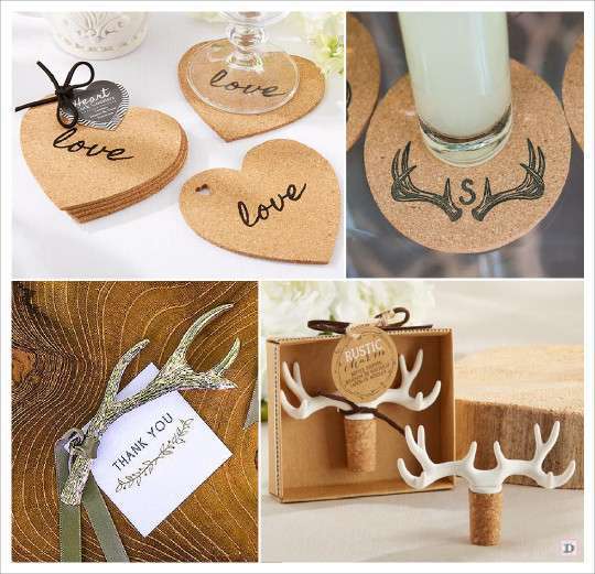 mariage rustique cadeaux invités coeur dessous verre liège décapsuleur bois cerf bouchon stopper