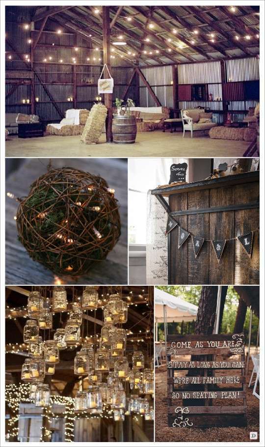 mariage rustique champêtre decoration de salle bottes de paille palette en bois guirlande fanions retro boule de rotin