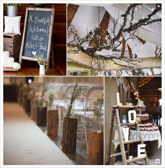 decoration mariage rustique panneau en ardoise et bois tapis d'eglise tronc decoration plafond branche