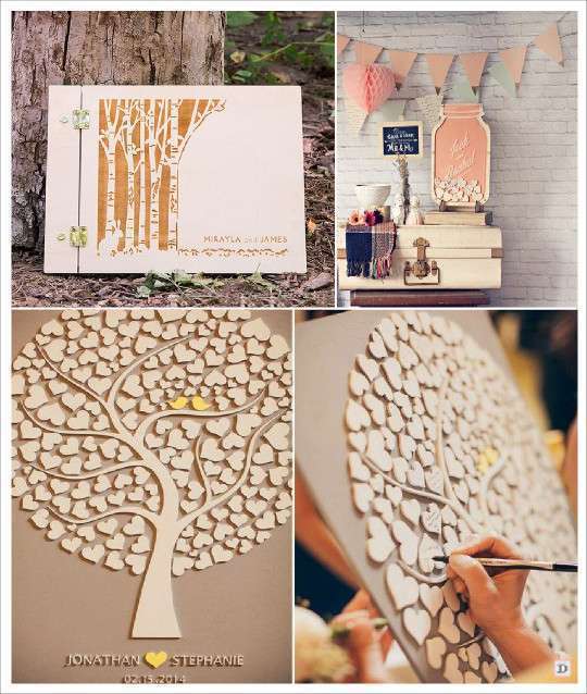 mariage rustique champêtre livre d'or en bois arbre en bois pot de confiture à messages