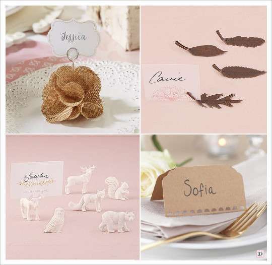 marque place mariage rustique porte nom marque place toile de jute animaux carton kraft feuille arbre