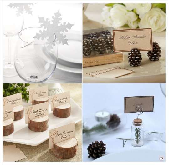 decoration mariage hiver marque place flocon rondin bois pomme de pin