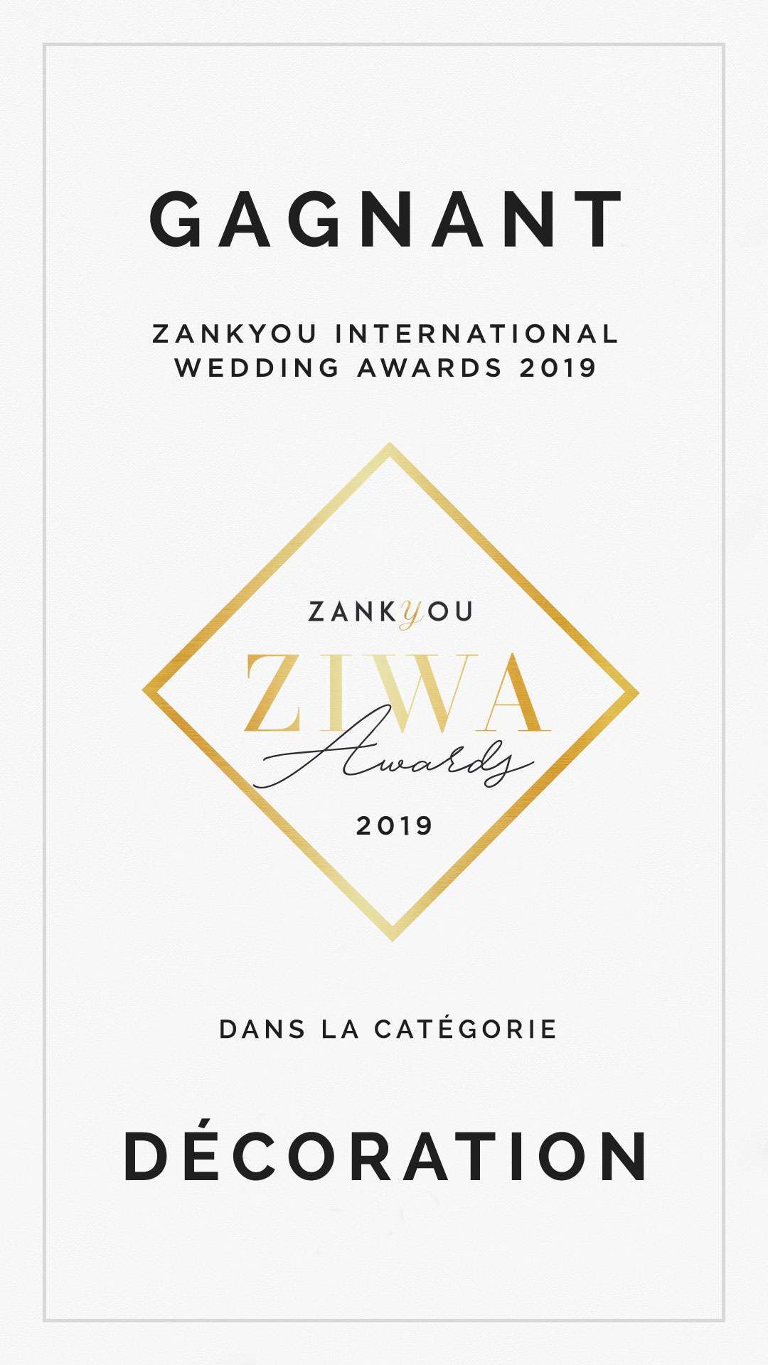 ziwa 2019 Gagnant Decorations de mariage