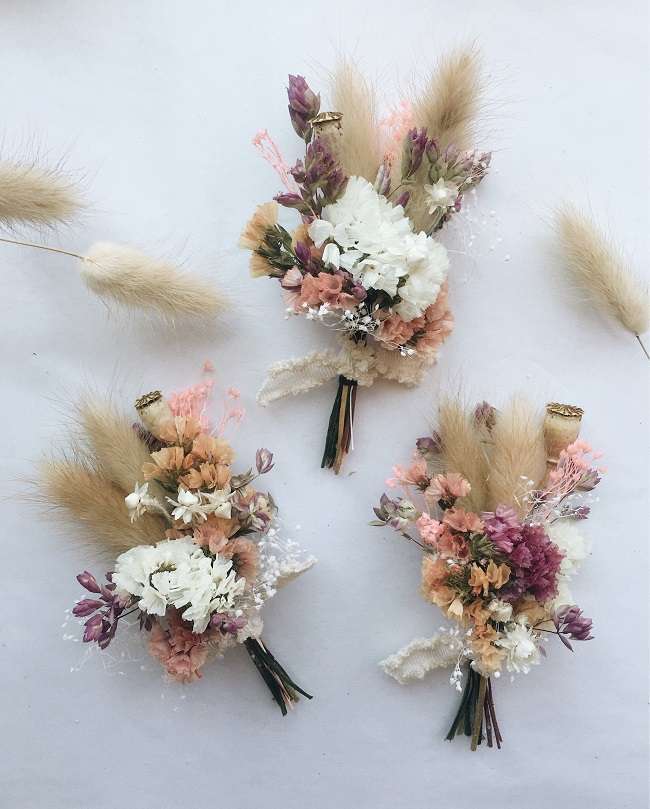 boutonnière mariage en fleurs séchées