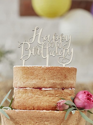 cake topper happy birthday en bois pour gateau anniversaire
