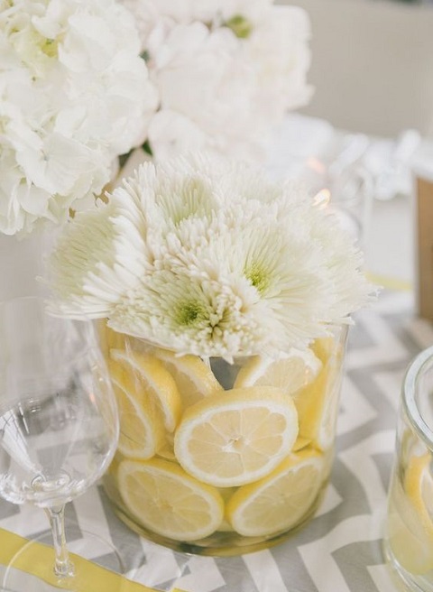 centre de table mariage tranche citron vase
