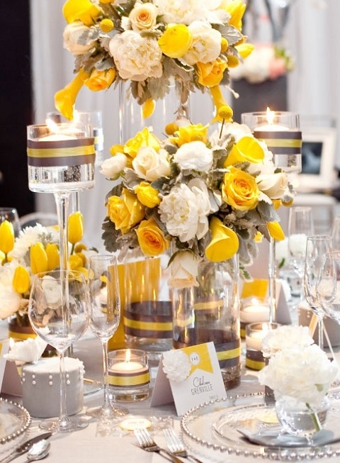decoration de table jaune et gris