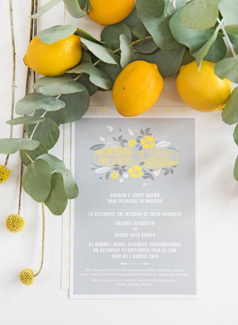 invitation faire part mariage jaune et grise