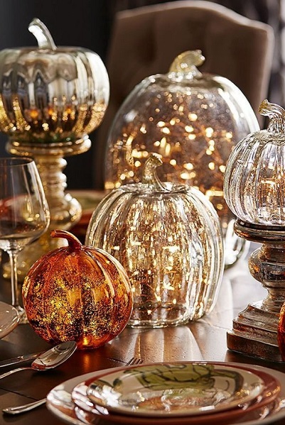 decoration table halloween cuivre rose gold centre de table citrouille en verre