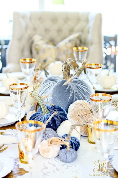 décoration table halloween glamour citrouille velours