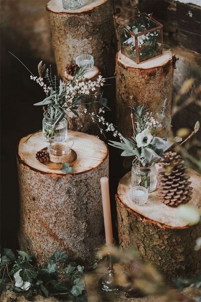 decoration mariage hiver rondin