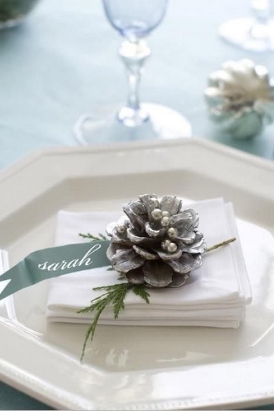 marque place pomme de pin mariage hiver