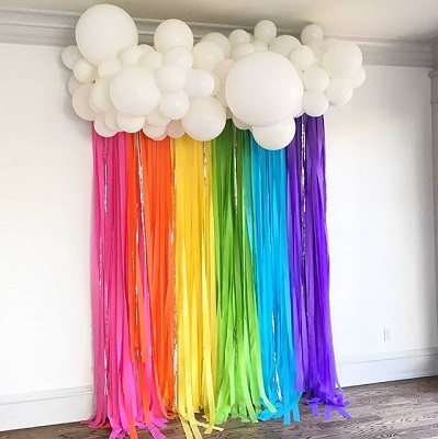 arriere plan rideau de ruban arc en ciel deco anniversaire licorne