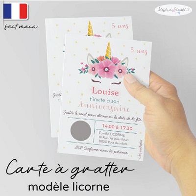 invitation anniversaire licorne carte a gratter