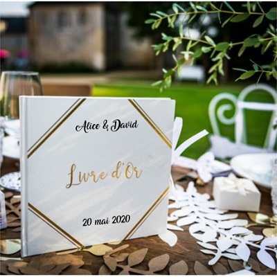 livre d'or blanc et or mariage