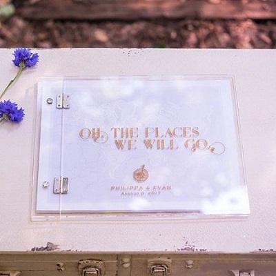 livre d'or mariage voyage plexiglas personnalisé