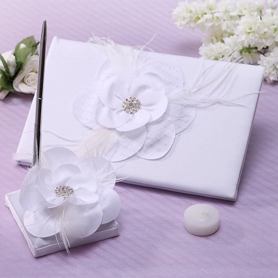 livre d'or mariage plume fleur