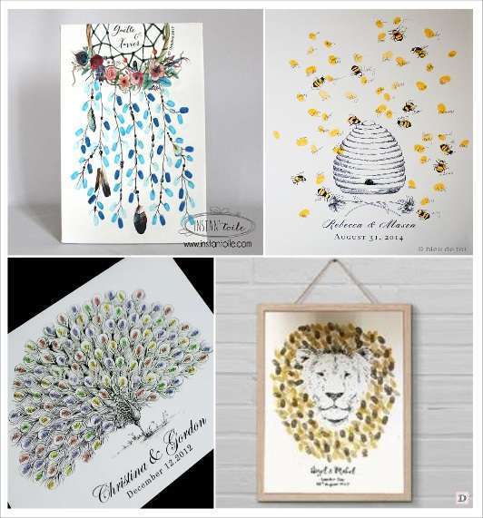 livre d'or mariage toile à empreintes attrape rêve paon abeille lion