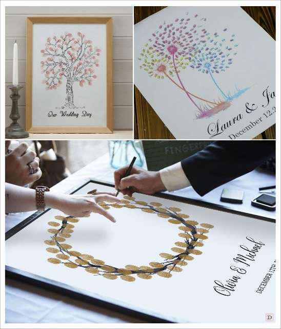livre d'or toile à empreintes arbre couronne champêtre fleurs
