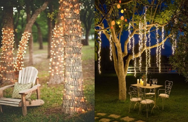 decoration mariage exterieur jardin guirlande lumineuse