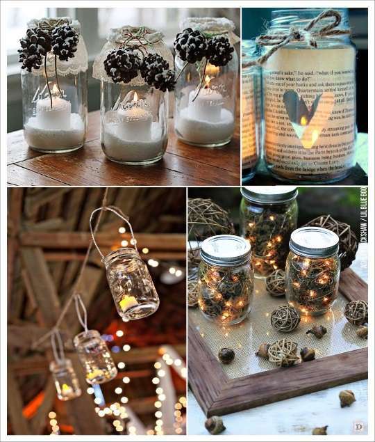 deco mariage mason jar photophore pomme de pin