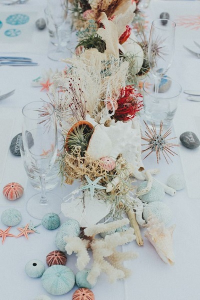 decoration table mer centre table corail coquillage