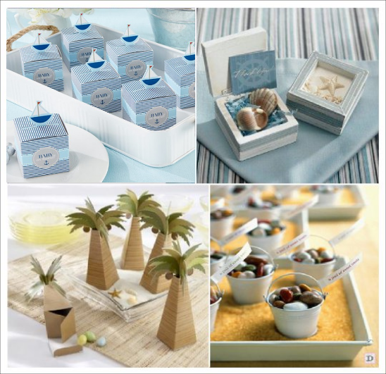 decoration mariage mer cadeaux boite dragees palmier seau 