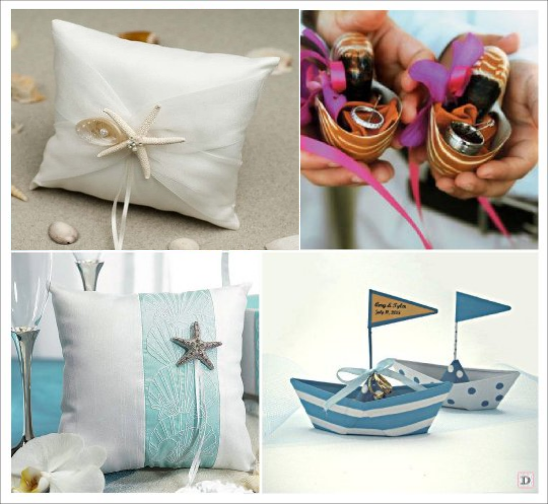 decoration mariage mer porte alliances coquillage coussin