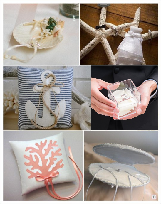 decoration mariage mer porte alliances coquillage coussin ancre nacre corail