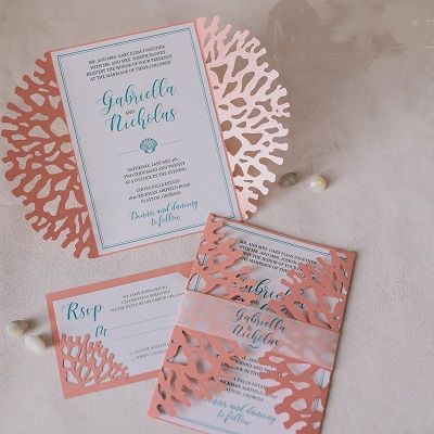 faire part corail mariage theme mer