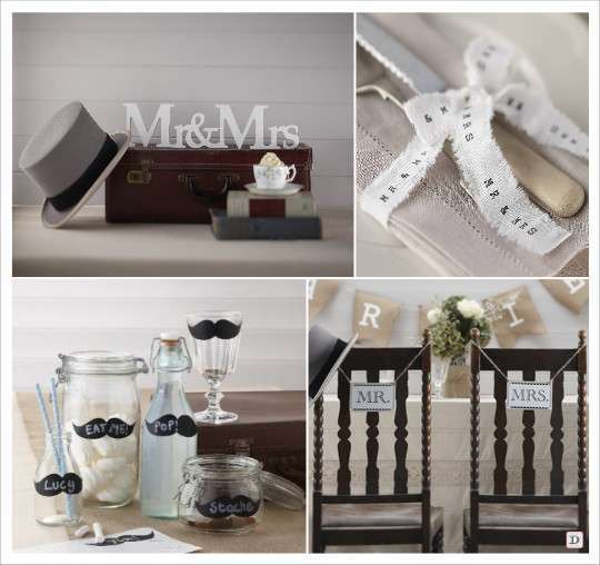 decoration mariage moustache mr & mrs ruban coton etiquette moustache ecriteau en bois