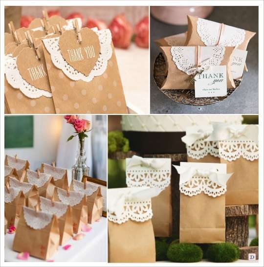 idées déco diy napperons dentelle papier cadeaux invités sachet à bonbons boites à dragées
