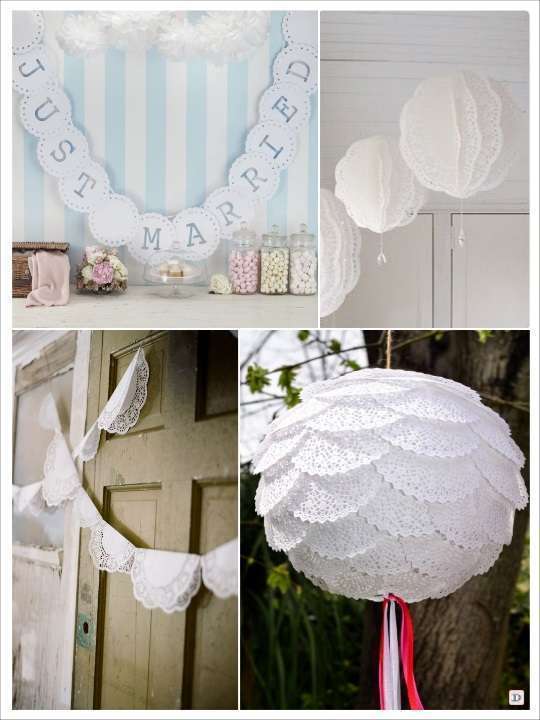 idées déco diy napperons dentelle papier lampion guirlande de fanions decoration salle