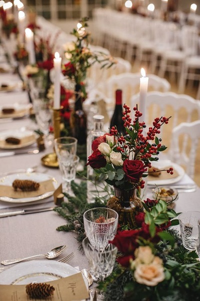 deco de table noel rouge romantique rose